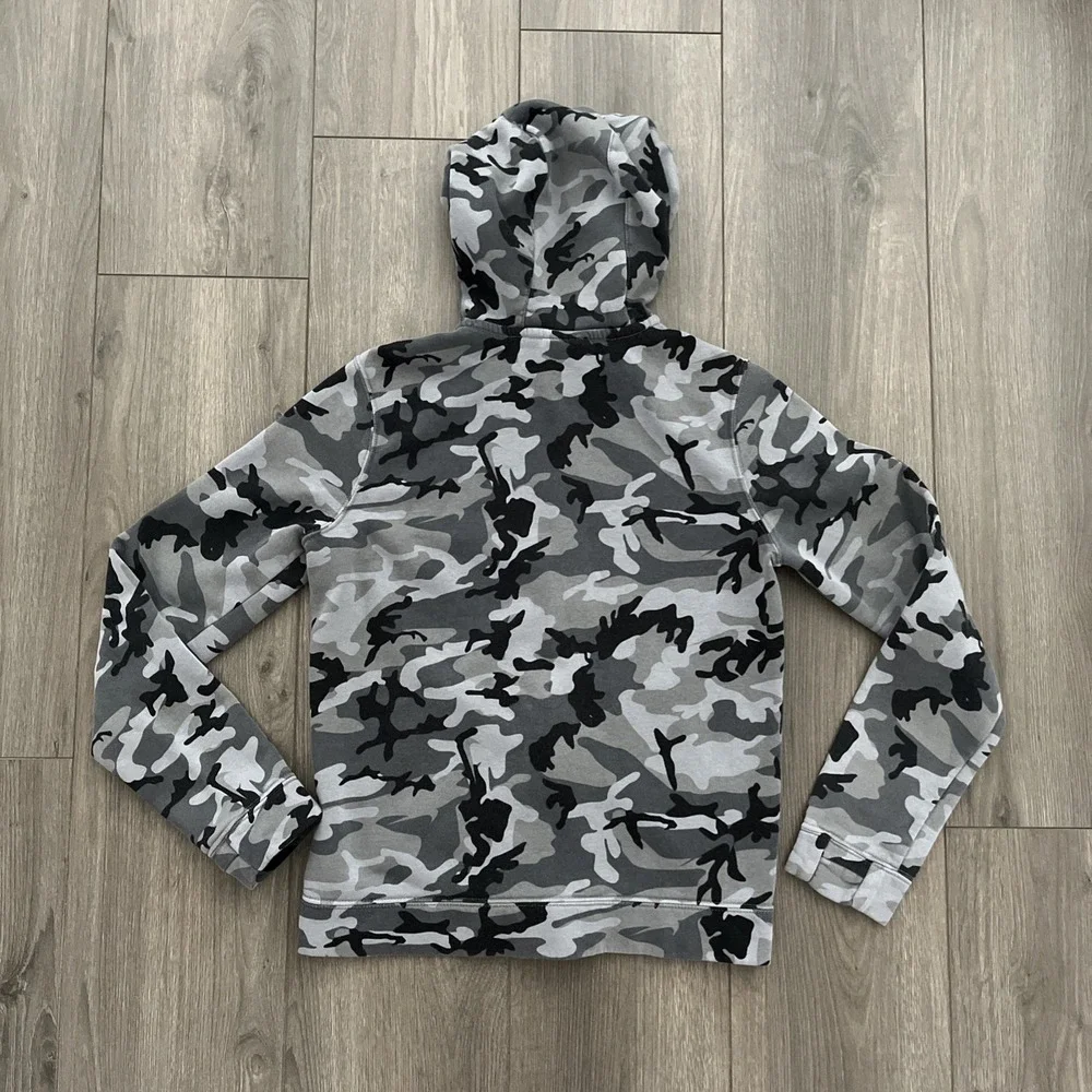 Nike Full Zip Sweatshirt Hoodie Boys L Gray/Black Camo Pockets Fleece Cotton
